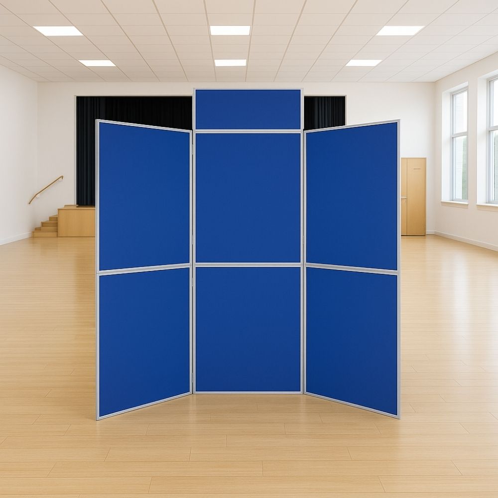Blue 6-Panel Floorstanding Fold-Up Display Board | Displaysense