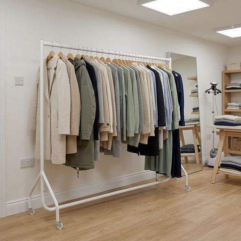 6ft Wide x 5ft Tall White Commercial Grade Heavy Duty Steel Clothes Rail With 160kg Load Capacity
