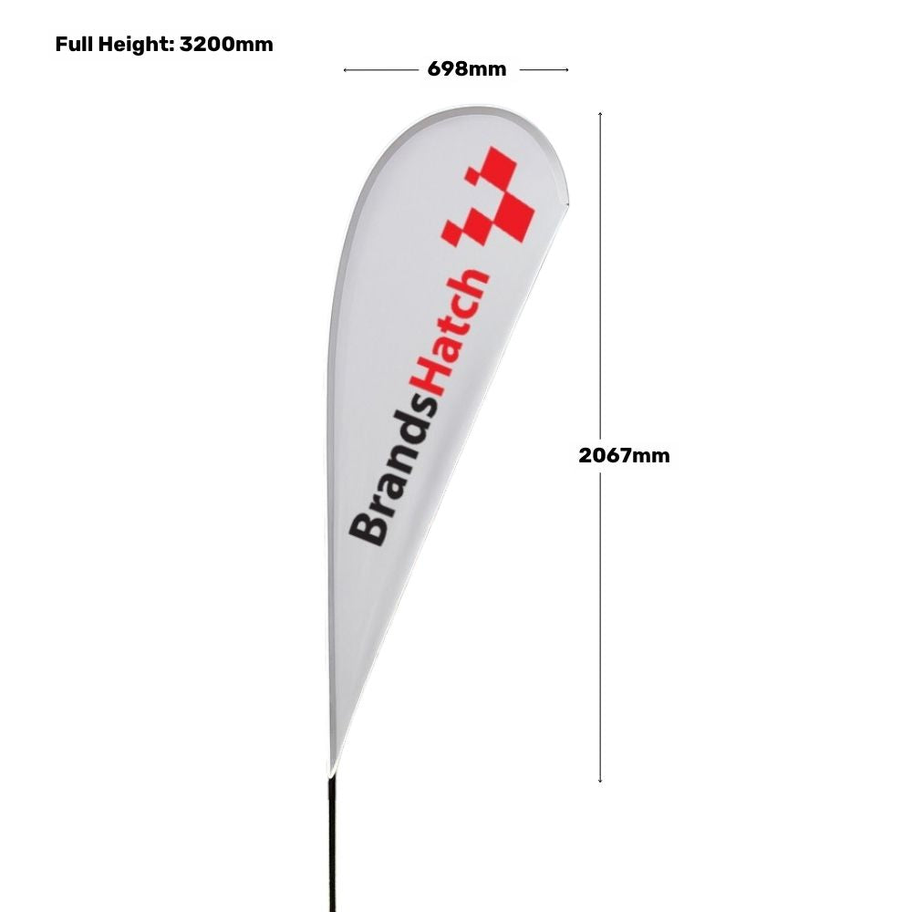 3.2m printed teardrop banner – single-sided flag with spike base for roadside advertising or exhibition stands