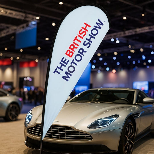 Single-Sided Glass Fibre Teardrop Flag with Drive-On Car Base inc. Graphic Printing - 2.3m