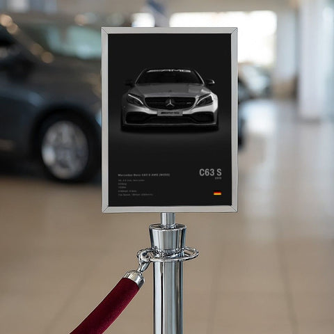 A4 Portrait Chrome Rope Barrier Sign Holder Compatible With Tensabarrier