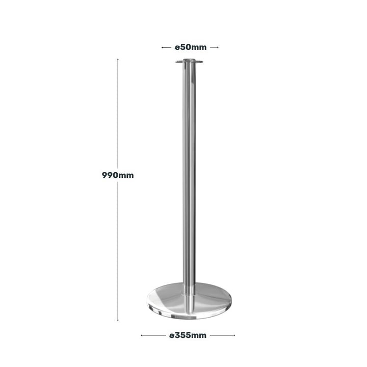Diagram displaying the dimensions of a chrome stanchion post with measurements in millimetres.