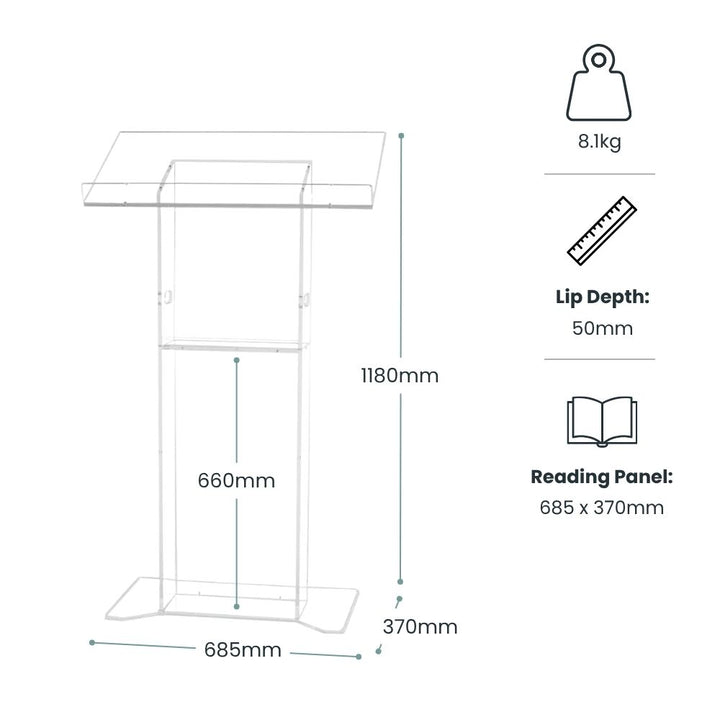 transparent-acrylic-lectern-podium-with-wide-reading-panel-685mm-by-370mm-1180mm-height-50mm-lip-depth-8-1kg-weight-for-presentations-and-events