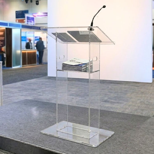 Clear Acrylic Floor Standing Lectern Podium with Shelf 685mm Wide x 1180mm High