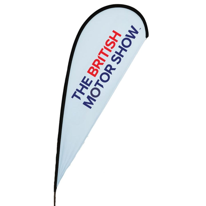 Single-sided teardrop display flag – 2.3m printed banner with car base for forecourt or outdoor brand promotion