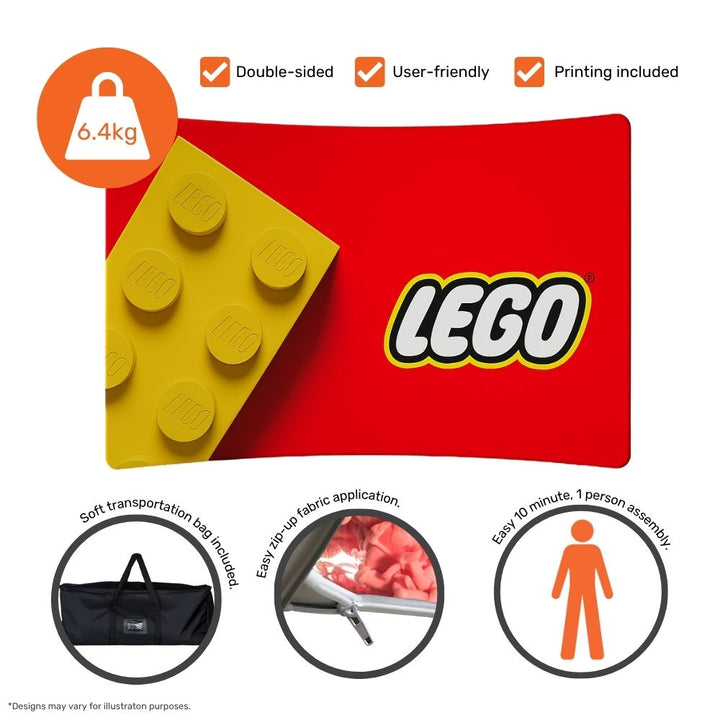 Double-sided curved backdrop – 3m tension fabric display with full-colour print for exhibitions, business expos and product launches  