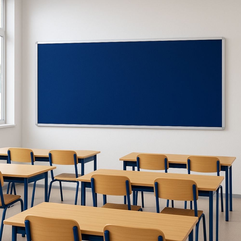 2400 x 1200mm dark blue felt noticeboard with aluminium frame – extra-wide wall pinboard for schools or offices  