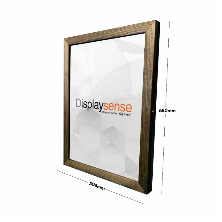 This wall-mounted A2 dark oak wooden poster case provides a secure and protective frame, making it ideal for displaying posters in cafés, restaurants, offices, and public areas.

