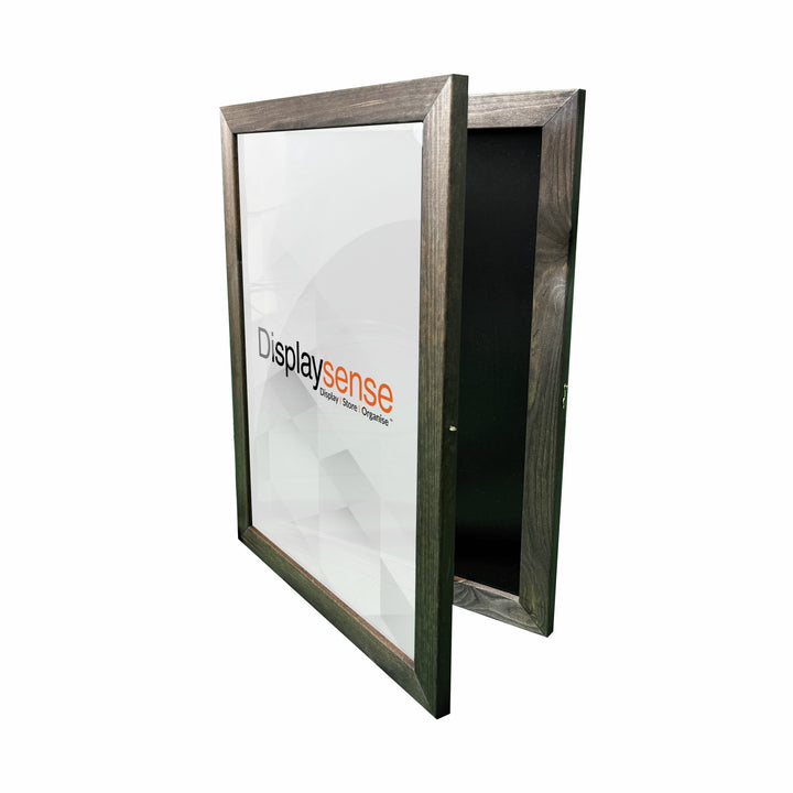 This A2 dark oak wooden poster case features a wall-mounted design, providing a secure and elegant display solution for menus, advertisements, or notices.
