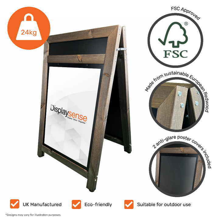 Header Panel Sign FSC® Dark Oak A1 Chalkboard Pavement Sign with Header | Displaysense