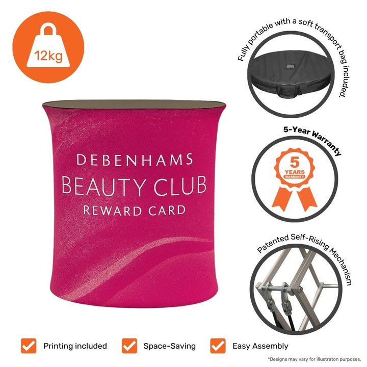 Branded 800mm exhibition plinth – square fabric display counter with automatic frame for quick event setup  