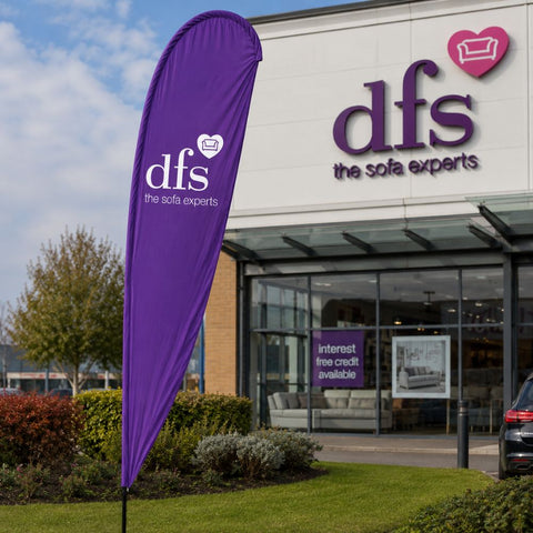 Double-Sided Glass Fibre Teardrop Flag with 10.5kg Square Plate Base inc. Graphic Printing - 4.4m