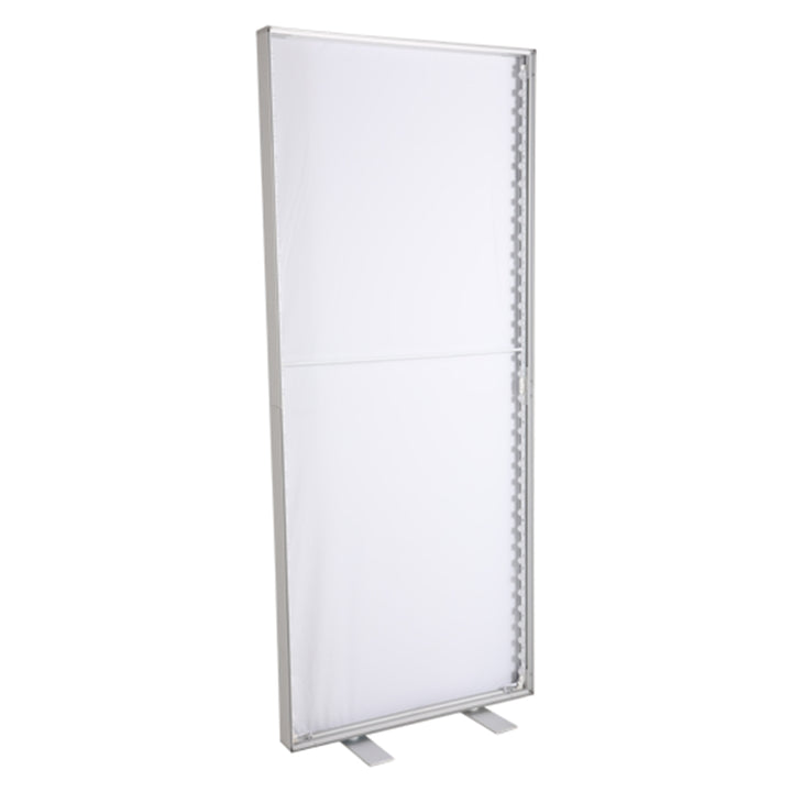 Empty double-sided 850mm LED lightbox showing the 80mm aluminium frame before backlit graphics load, for exhibitions, retail and corporate reception displays.

