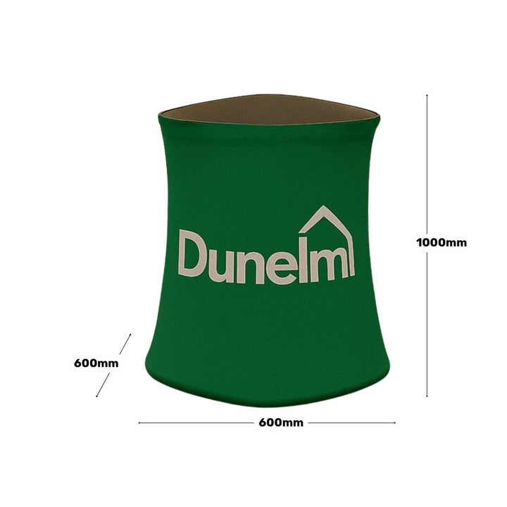 Compact triangular display plinth – printed 600mm fabric counter with black wood finish for exhibitions and promotions  