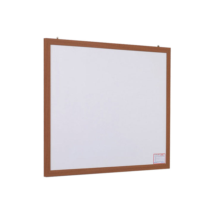 Eco-friendly whiteboard framed with a natural wood effect, measuring 1800 x 1200mm, ideal for a professional and sustainable workspace.
