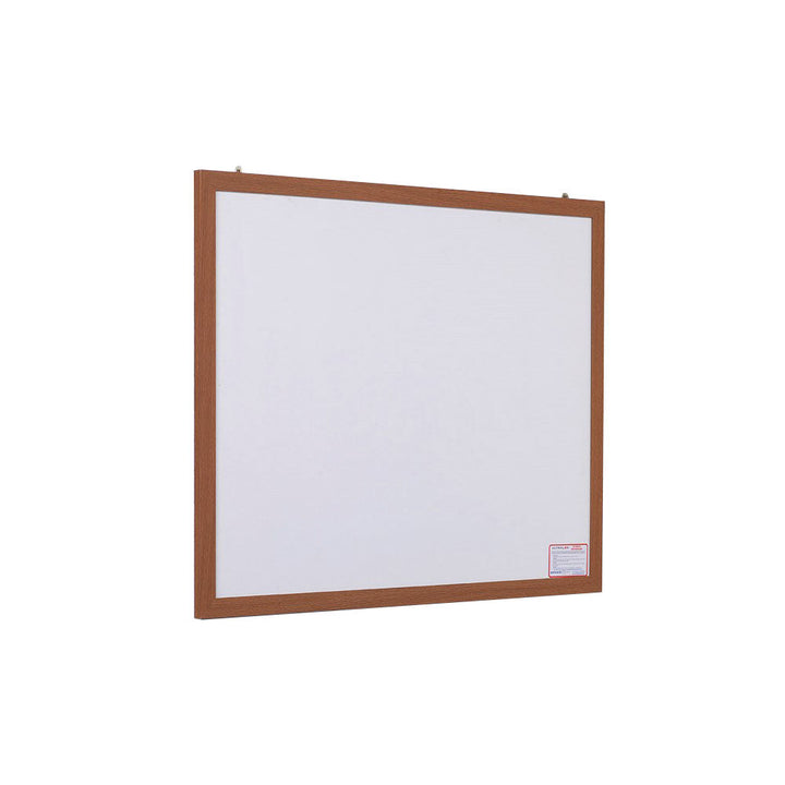 Dry-wipe whiteboard with a light wood-effect frame, made from 97% recycled materials, suited to office, classroom and home workspace walls.

