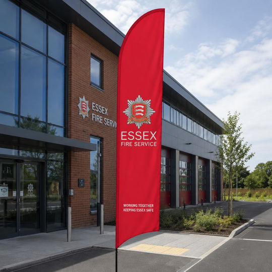 Double-Sided Glass Fibre Feather Flag with Drive-On Car Base inc. Graphic Printing - 5m