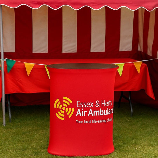 Oval Fabric Exhibition Counter with Black Wooden Countertop inc. Graphic Printing Service - 450mm