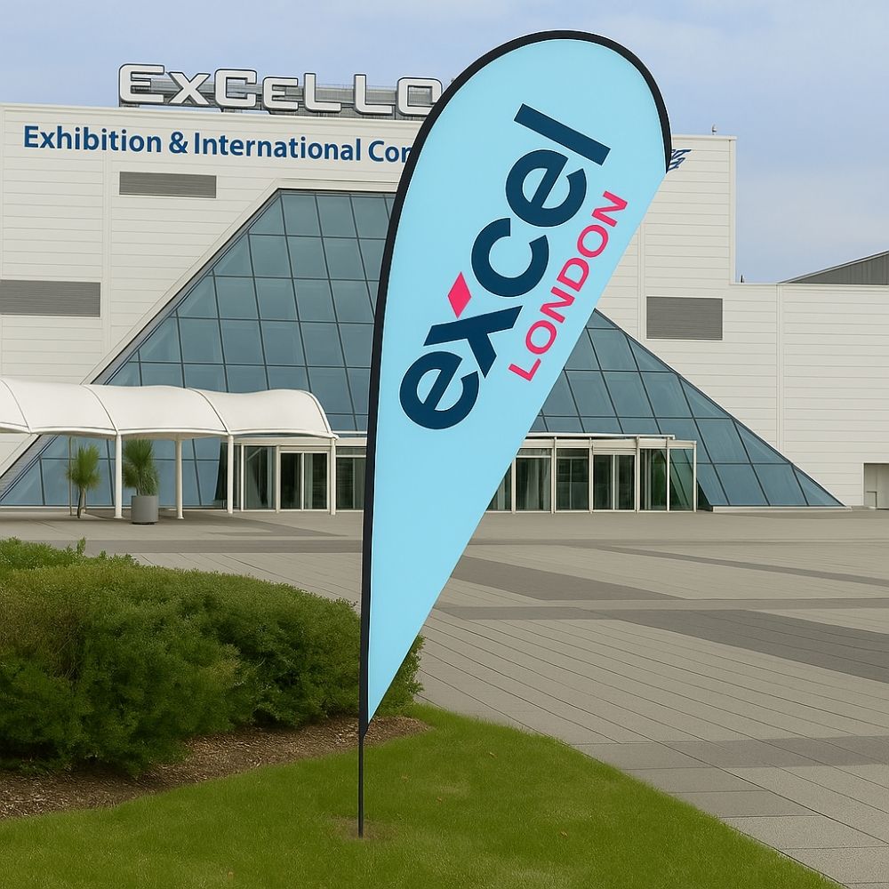 2.3m teardrop flag with ground spike – printed single-sided banner ideal for outdoor branding and event displays
