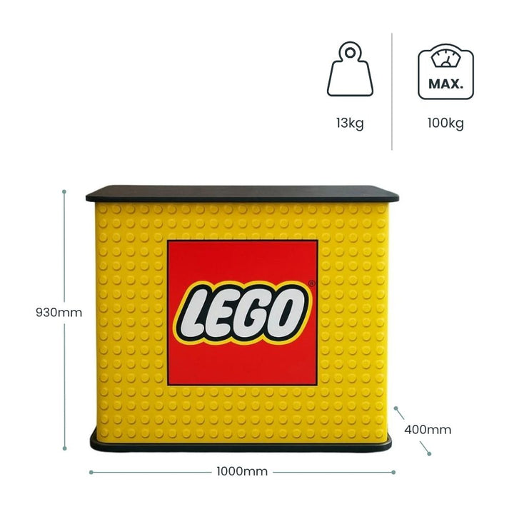 Dimension diagram for the 1000mm rectangular exhibition counter: 930mm tall, 1000mm wide, 400mm deep, 13kg unit weight and 100kg maximum load capacity.
