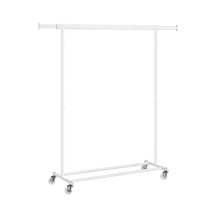 White steel extendable clothing rack – with bottom shelf for shoes, bags or storage boxes