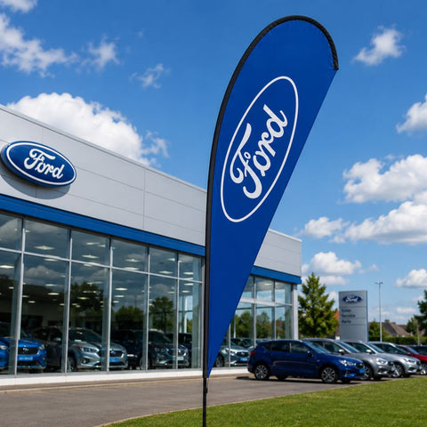 Double-Sided Glass Fibre Teardrop Flag with Drive-On Car Base inc. Graphic Printing - 2.2m
