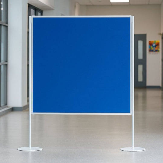 Double-Sided Floor Standing Aluminium Framed Partitioning Blue Felt Noticeboard - 1500 x 1200mm