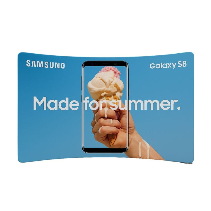 4000mm curved exhibition display – dual-sided tension fabric backdrop with full-colour branding print for large event spaces  