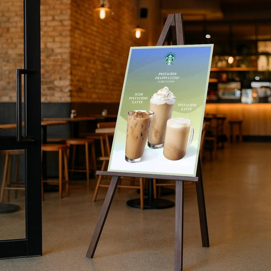 Freestanding Dark Oak Finish Wooden Easel FSC Approved for Chalkboards and Snap Frames 1400mm High x 734mm Wide