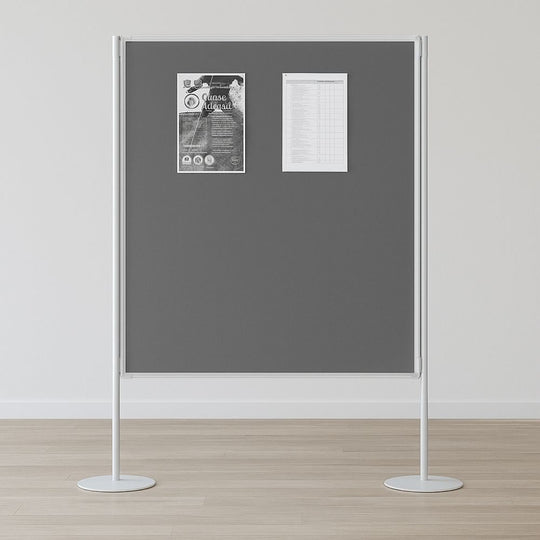 Double-Sided Floor Standing Aluminium Framed Partitioning Grey Felt Noticeboard - 1500 x 1200mm