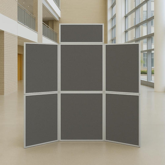 Grey 6-Panel Floorstanding Fold-Up Display Board Screen - 1800mm x 2050mm