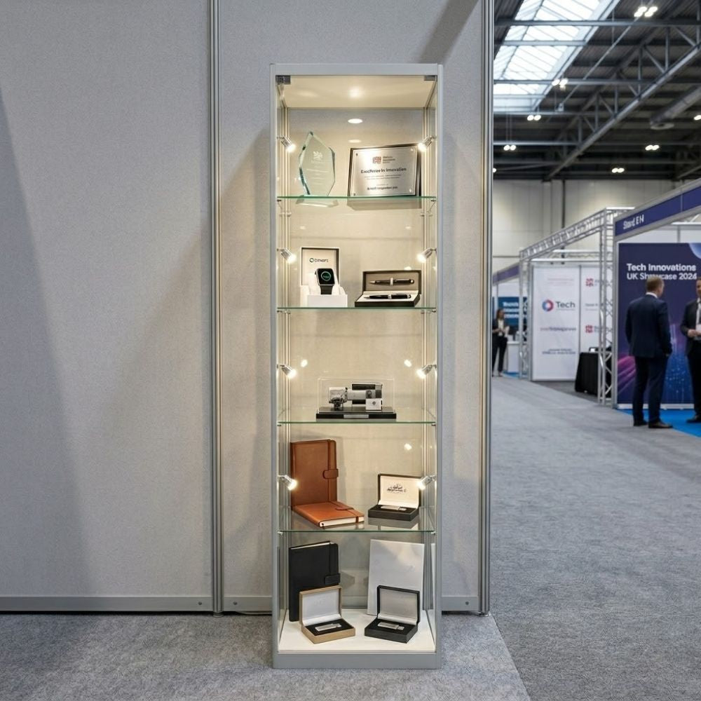 Silver Aluminium Glass Display Cabinet