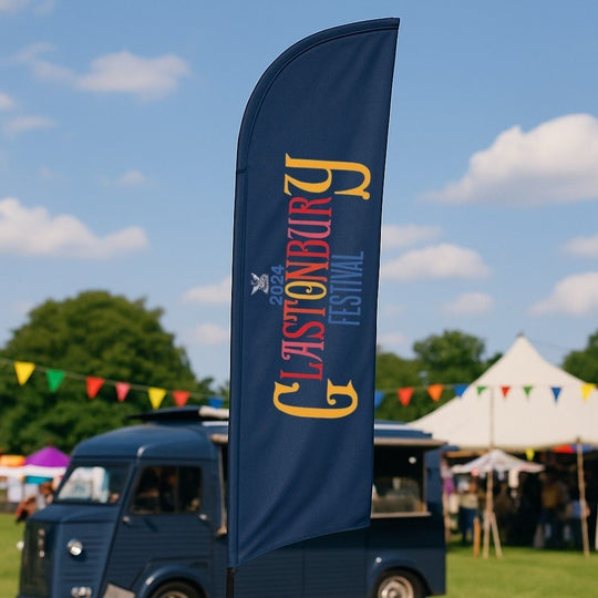 Single-Sided Glass Fibre Feather Flag with Drive-On Car Base inc. Graphic Printing - 5m