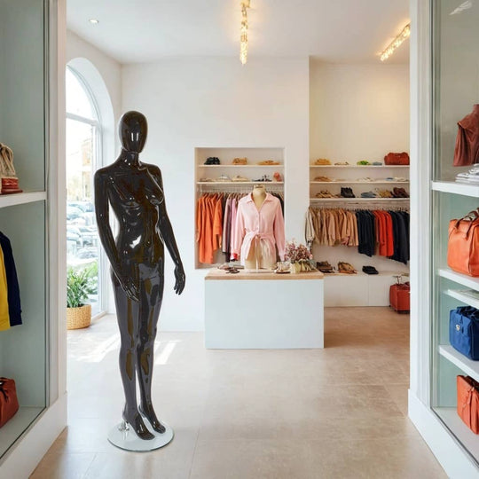 Gloss Black Faceless Female Mannequin - Upright
