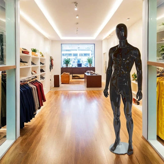 Gloss Black Faceless Male Mannequin - Upright