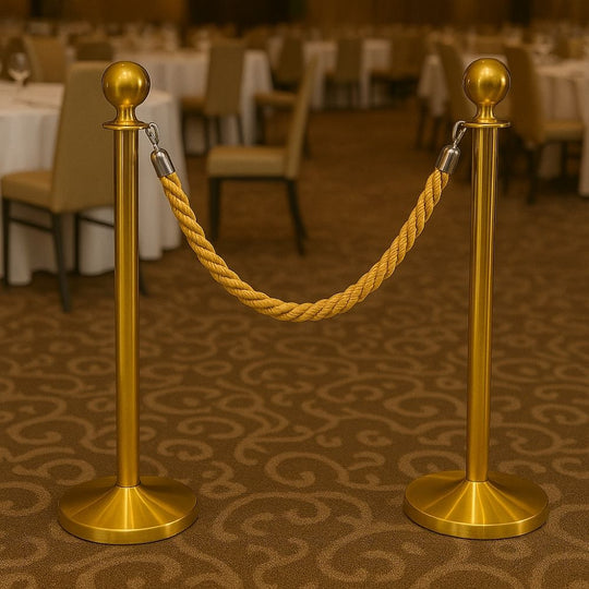Round Top Polished Brass Rope Barrier Stanchion