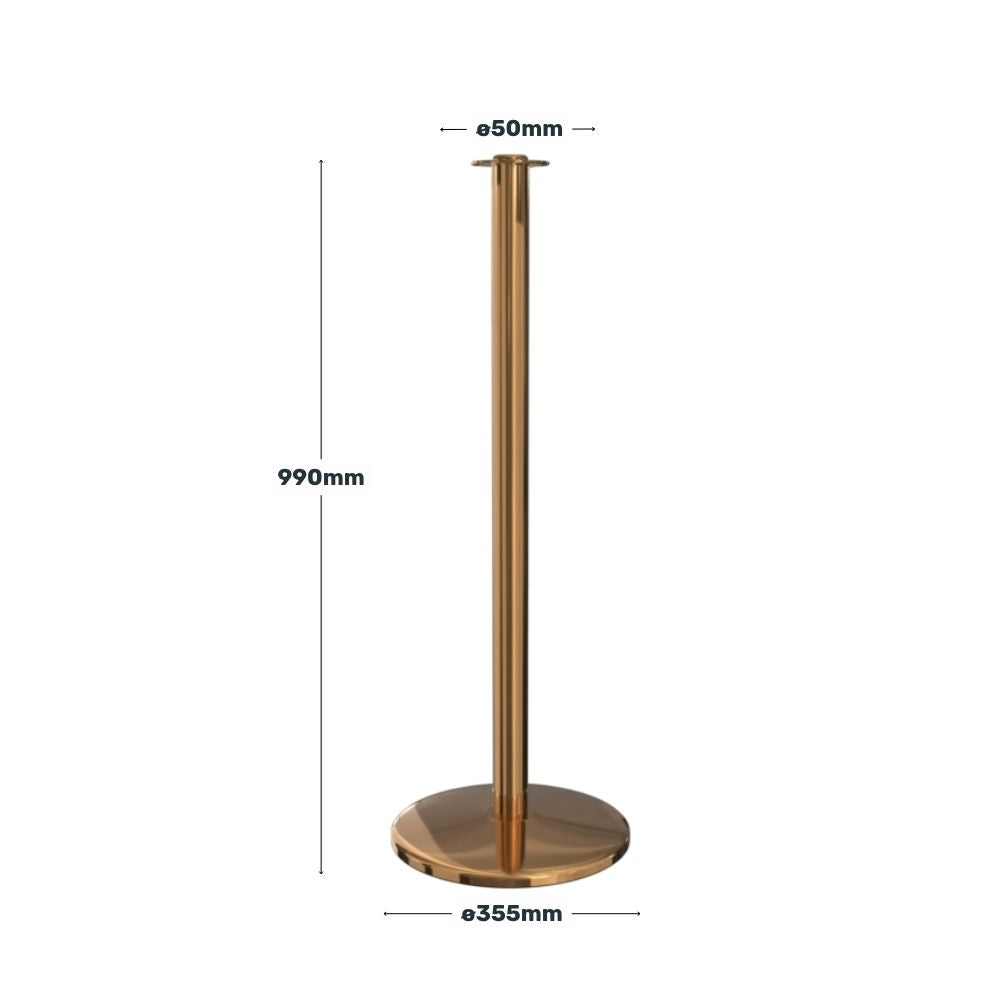 Diagram showing the measurements of a gold stanchion post in millimetres.