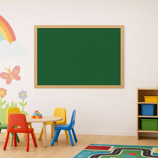 Eco-Friendly Green Felt Noticeboard with Wood Effect Frame - 900 x 600mm