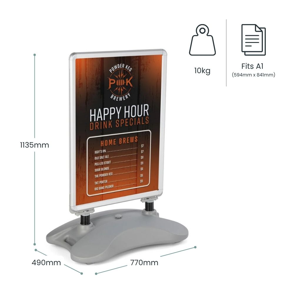 Wind Resistant Sign Frame Design A1 Wind Resistant Poster Pavement Sign with Water Base | Displaysense