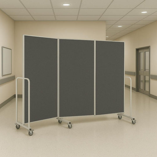 Grey Sound Absorbing Mobile 3 Panel Partitioning Noticeboard - 1800 x 1940mm