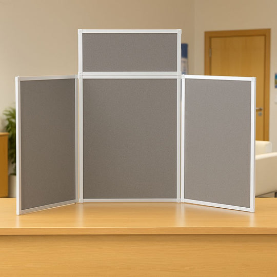 Grey 4-Panel Countertop Fold-Up Display Board Screen - 1800mm x 1150mm
