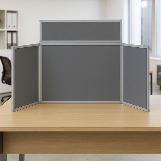 Grey 4-Panel Countertop Fold-Up Display Board Screen - 1800mm x 850mm