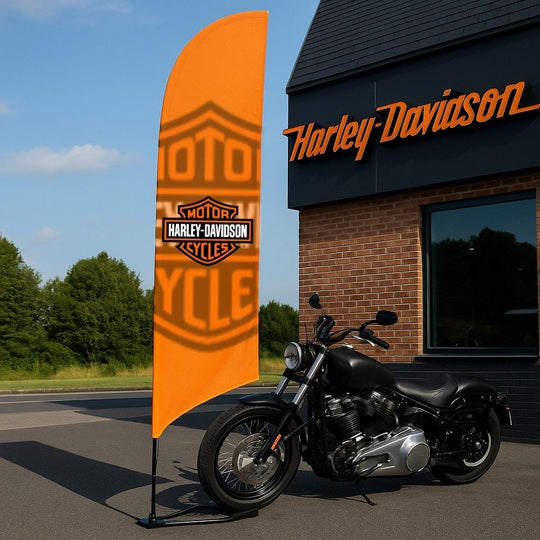 Single-Sided Glass Fibre Feather Flag with Drive-On Car Base inc. Graphic Printing - 3.2m