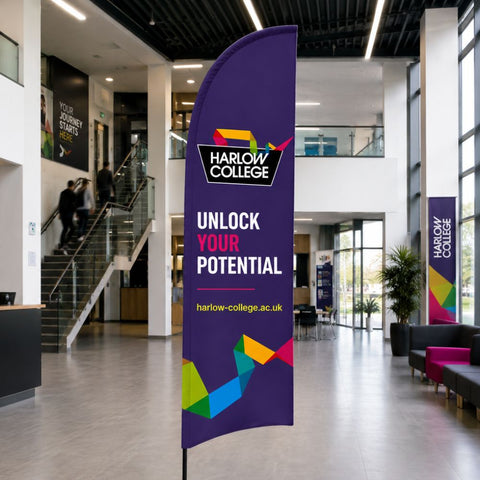 Double-Sided Glass Fibre Feather Flag with 10.5kg Square Plate Base inc. Graphic Printing - 2.3m