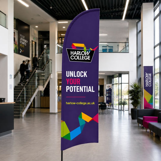 Double-Sided Glass Fibre Feather Flag with 10.5kg Square Plate Base inc. Graphic Printing - 2.3m