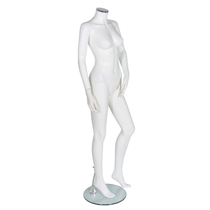 Headless female mannequin with left leg forward, perfect for displaying fashion in retail stores and exhibitions.
