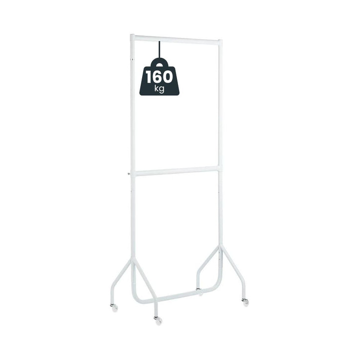 White commercial grade steel clothes rail frame with 160kg load capacity icon displayed on a plain background.