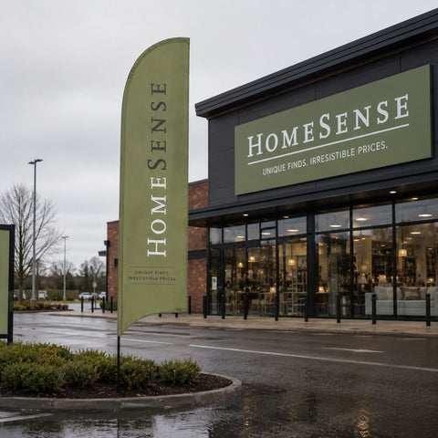 Double-Sided Glass Fibre Feather Flag with Ground Spike Base inc. Graphic Printing - 3.2m