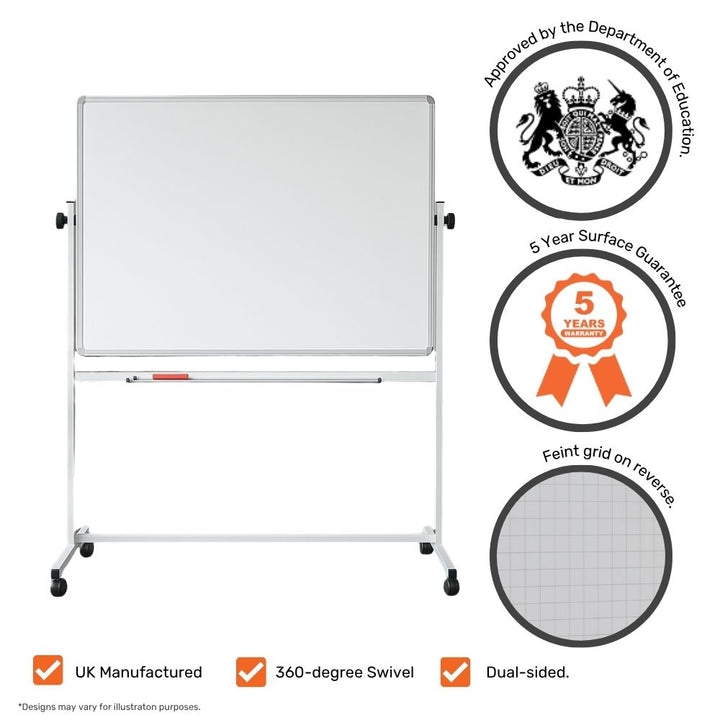 1200mm x 900mm landscape mobile whiteboard with swivel mechanism

