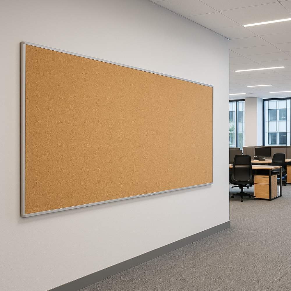 1200 x 2400mm cork noticeboard with aluminium frame – large pinboard for schools, offices or healthcare corridors  